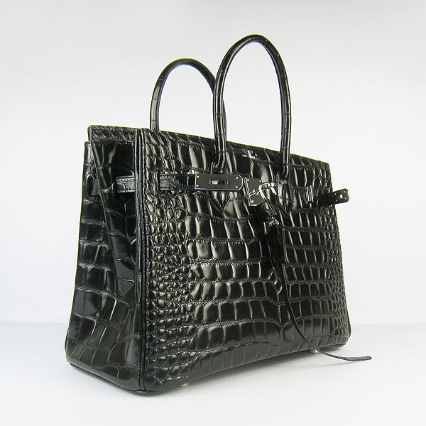 High Quality Fake Hermes Birkin 35CM Max Crocodile Veins Leather Bag Black 6089